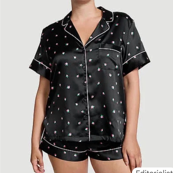 Victoria’s Secret Rosettes Black Satin Pajama Set-Medium - Picture 7 of 9